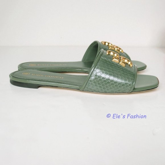 NIB Tory Burch Eleanor Leather Slide Palm Leaf US 7 7.5 8 8.5 9 9.5 10 AUTHENTIC - Picture 10 of 16